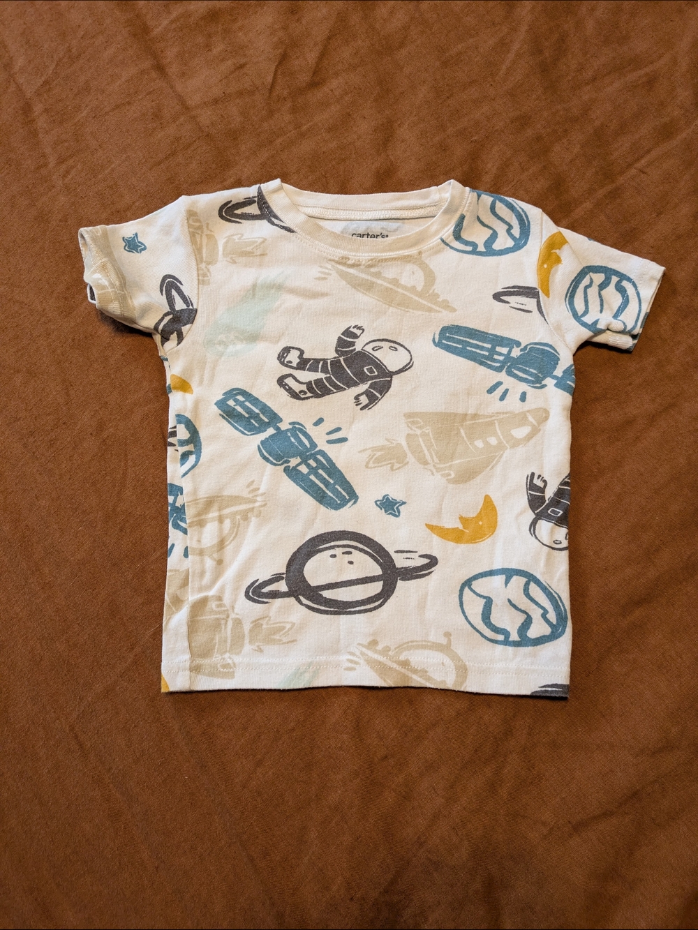 Carter's White Space-Print Short Sleeve Tee with Blue and Yellow Shapes
